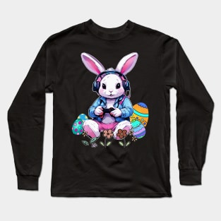 Happy Easter Day Bunny Egg Funny Boys Girls Kids Gamer Long Sleeve T-Shirt